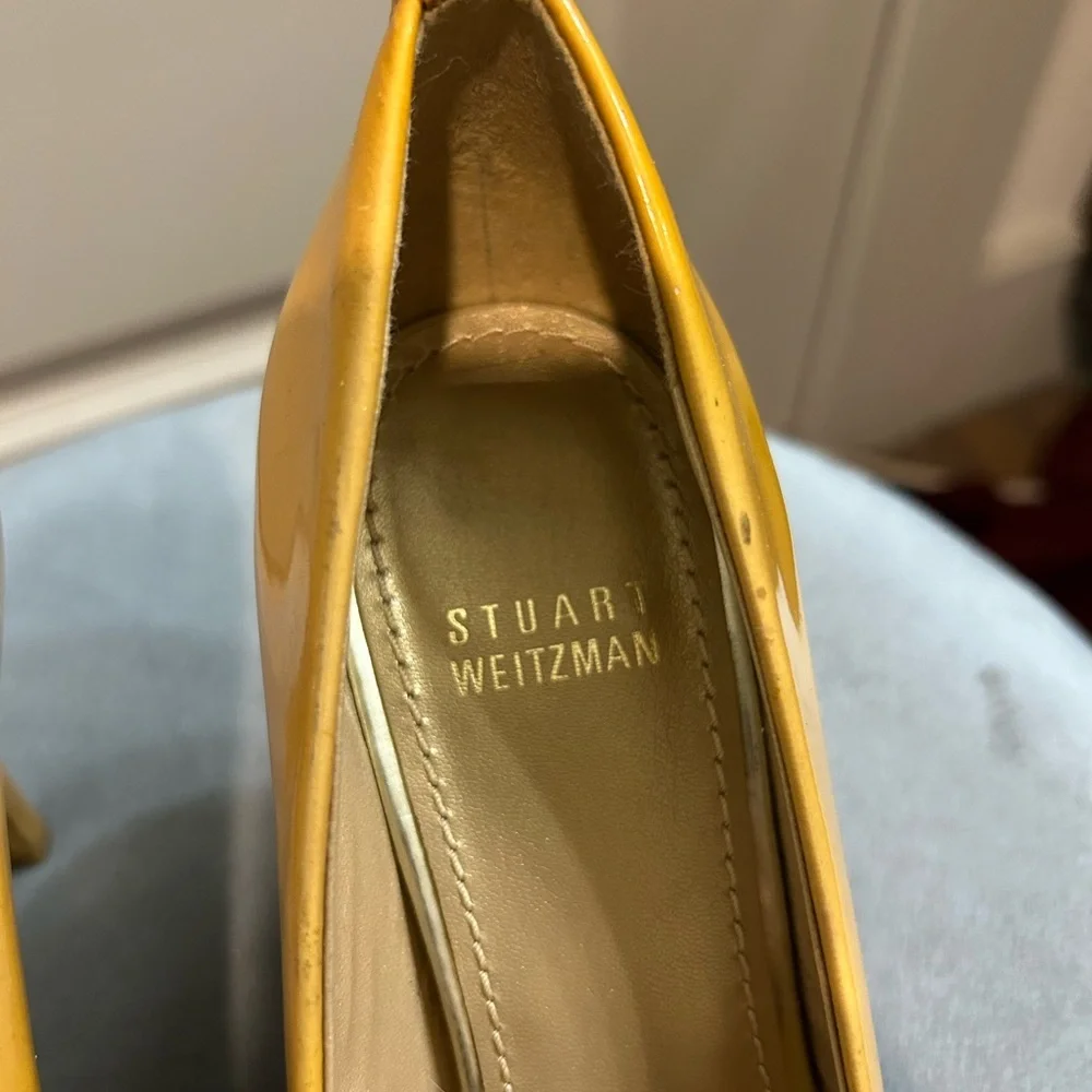 Stuart Weitzman Patent Leather Peep-Toe Heels